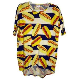 LuLaRoe Patriotic Hot Dog Print Irma Top Size XXS